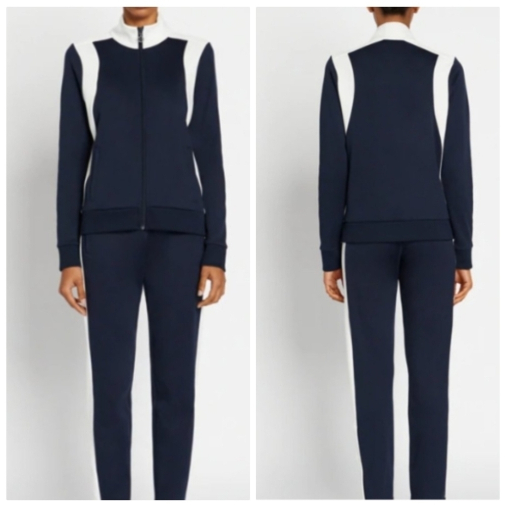New Tory Burch Track Zip-Up Colorblock Navy/Whiye Jacket Small NWOT